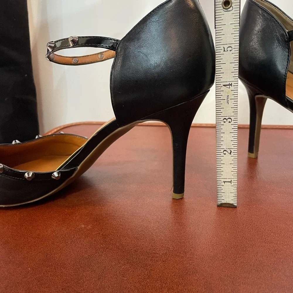 Women’s 11 14th & Union Black Stiletto Heels with Gold Studs‎ and Ankle Strap